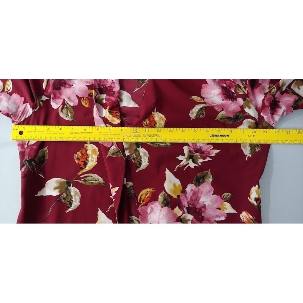 Womens Burgundy Sile L Floral Open Front Blazer Jacket Cardigan Chocolate USA Lq - Picture 8 of 11